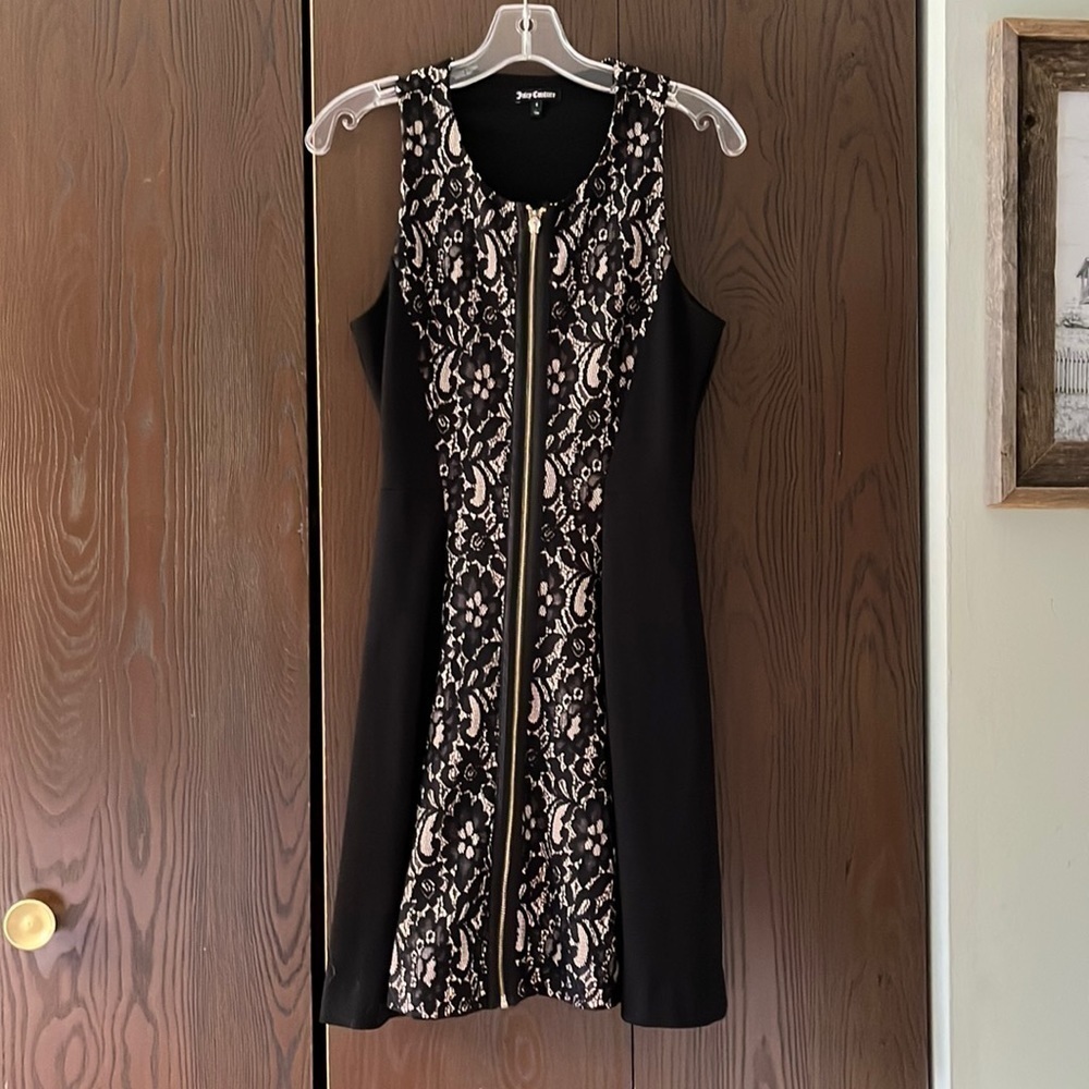 Juicy Couture sleeveless black with beige lace dress. Size 4